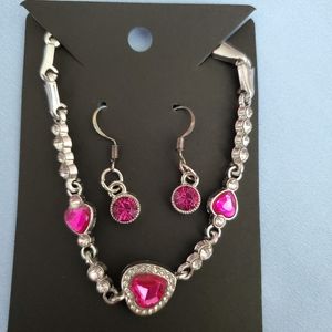 Pink heart Bracelet & round earrings